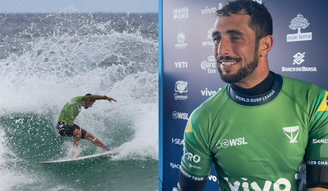 Criado na Praia de Itaúna, Lucas Chumbo, especialista em ondas gigantes, foi convidado para participar pela primeira vez de uma etapa do CT