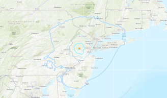 Mapa mostra região afetada por tremor secundário nos Estados Unidos