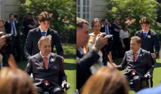 De cadeira de rodas, Faustão leva a filha ao altar; veja