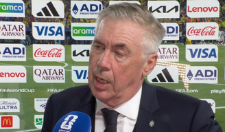 Carlo Ancelotti dá entrevista após jogo contra o Haiti