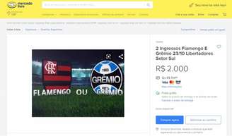 Cambistas oferecem ingressos para a partida entre Flamengo e Grêmio na internet (Foto: Reprodução)