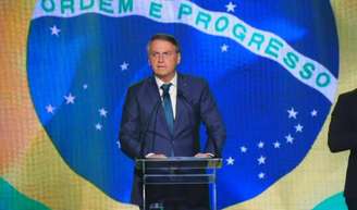O presidente Jair Bolsonaro na convenção de lançamento do Aliança Pelo Brasil