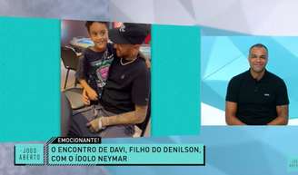 Davi ficou no colo do ídolo Neymar (Foto: Reprodução/Band)