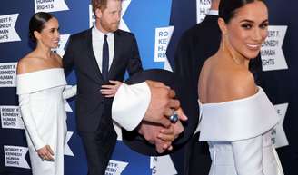 Vestido branco minimalista e anel de Diana: detalhes do look de Meghan Markle para gala em NY.