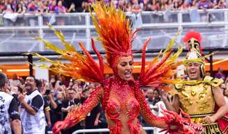 Sabrina Sato representou o dragão de São Jorge no desfile do carnaval 2023 da Gaviões da Fiel torcida em 18 de fevereiro de 2023.