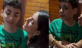 Fernanda cai no choro ao reencontrar filho Marcelo, de 11 anos, fora do 'BBB 24'.