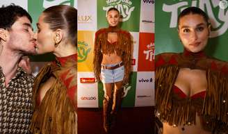 Sasha Meneghel causa de minissaia jeans e bolero de franjas decotado no São João da Thay; Veja fotos do look!.