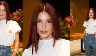 Gkay usa t-shirt de R$ 8 mil que simula piercing no mamilo em evento com Patricia Poeta e mais famosas.