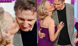 O novo amor de Pamela Anderson é famoso? Aos 58 anos, atriz dá beijo em Liam Neeson, de 73, e aumenta rumores de romance.