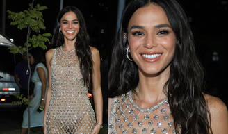 Puro luxo! Bruna Marquezine abusa da transparência e do brilho em look cravejado de cristais para festa de 30 anos na Ilha Fiscal.