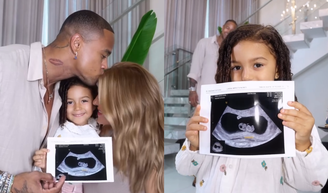 Liz, filha de Leo Santana e Lore Improta, faz carinho na barriga de gravidez da mãe e revela qual tarefa se recusa a fazer: ‘Vai dar amor, mas…’.