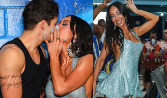 Climão de Carnaval! Sabrina Sato dá beijão de novela em Nicolas Prattes e cai no samba em ensaio da Vila Isabel.