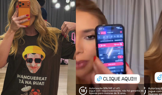 ‘Não entendeu nada do samba que representa’: Virgínia Fonseca é criticada ao divulgar jogo de azar vestindo símbolo do enredo da Grande Rio.