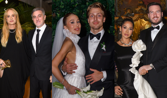 Cruz gigante de Maya Massafera, aplicação de flor de Maíra Cardi e vestido de noiva histórico: os looks dos famosos em casamento de herdeira bilionária que parou SP.