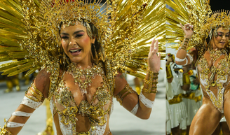 Com fantasia vegana por Rita Lee, Fabíola Andrade, rainha da Mocidade, valoriza corpo musculoso e afasta desejo por presidência da escola: 'Isso é boato'.