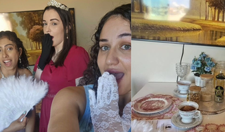 'Daqui a pouco vai me trocar por...': 'Bridgerton' inspirou o chá da tarde desta fã da série e o marido dela teve uma reação para lá de inusitada.