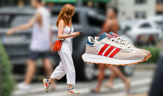 Esse tênis Adidas vintage da atriz Camila Morgado em dia de chuva no Rio é a solução para pés estilosos no frio: veja um raio-x do calçado.