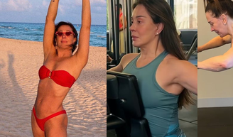 Claudia Raia, aos 59 anos: ‘Tem que fazer musculação. É o músculo que segura o esqueleto’.