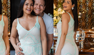 Aos 42 anos, Thaís Fersoza elege vestido artesanal de R$ 6 mil em aniversário intimista e ganha declaração de Michel Teló: ‘Ela é a rainha da casa’.