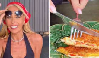 Adriane Galisteu aparece na cozinha preparando a aveioca em sua frigideira favorita.