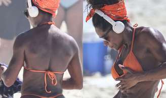 Adriana Bombom exibiu o corpo sarado na praia.