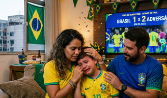 Copa 2026 com derrota do Brasil e frustração de crianças: o que pais devem fazer, como nunca agir e quando sentimento gera preocupação, segundo especialista? Foto ilustrativa gerada por IA pelo Google.