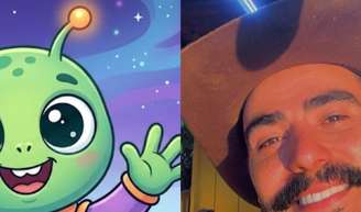 OVNIs no Brasil? Expert reage após polêmico vídeo de famoso no Paraná: 'Padrão de luzes muito diferente' - na foto, o influencer Mayk Leão e imagem gerada por IA pelo Google de um ET.