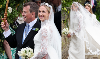 Renda histórica, véu de tule e cauda de 3 metros: o vestido de noiva de Harriet Sperling no casamento com Peter Phillips é pura inspiração; fotos.