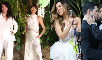 All white! Vestido de tule de Wanessa Camargo, seda de Agatha Moreira e mais: os looks dos famosos no casamento de Igor Cosso com Heron Leal.