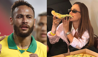 Desejo de grávida? Esposa de Neymar, Bruna Biancardi surge com fatia gigante de pizza e amiga entrega: 'Estava com vontade'.