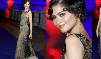 Zendaya transforma teia de aranha em luxo com vestido de cristais da Giorgio Armani na première de 'Homem-Aranha: Um Novo Dia' em Roma.