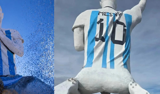 'Dançando na boquinha da garrafa': Messi ganha maior estátua do mundo dedicada a ele, mas web não perdoa pose da obra.