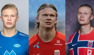 Antes e depois de Haaland: veja como atacante da Noruega era de cabelo curto.