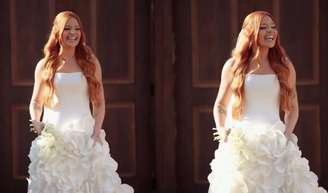 Vestido de Viih Tube em casamento com Eliezer divide opiniões e detalhe viraliza na web: 'Atrapalhou ela a entrar'.