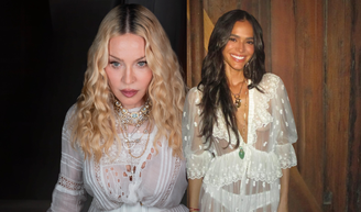 Madonna aos 68 anos redefine o luxo: vestido chemise com renda branca, tendência da década de 1970, surge como aliado em look boho-chic; estilo também já conquistou Bruna Marquezine e ganhou versões na Zara e Bershka.