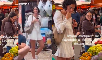 Nem na feira ela é básica! Bruna Marquezine aposta em look boho chic comfy de quase R$ 4 mil em passeio com Shawn Mendes pelo RJ; fotos.