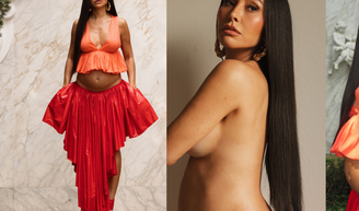 Grávida e poderosa! Sabrina Sato faz topless, exibe barrigão e surge com top laranja e saia vermelha de quase R$ 30 mil; veja fotos.