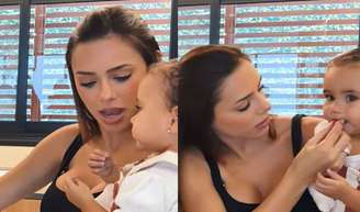 Bruna Biancardi levou um grande susto ao ver a filha caçula, Mel, quase engolir um imã de geladeira.