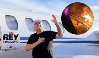 O jatinho do cantor de forró Rey Vaqueiro pegou fogo após sofrer um acidente.