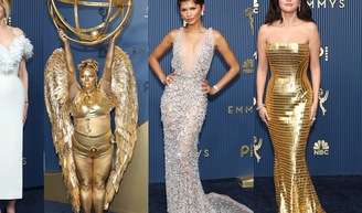 Emmy 2026: Zendaya de cabelo curtinho e cheia de cristais, Selena Gomez em vestido tomara que caia dourado e Megan Stalter vira a própria estatueta! 26 fotos dos looks.