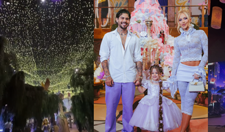 R$ 250 mil em bolo de 1 tonelada, céu com 300 mil luzes e torre de Rapunzel: filha de Virgínia e Zé Felipe, Maria Flor ganha festão de 4 anos com vestido de princesa e lanternas flutuantes; veja 35 fotos!.