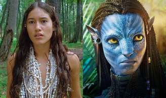 Q’orianka Kilcher (esq.) e Neytiri, de 'Avatar', que teria tido sua aparência inspirada na atriz sem autorização