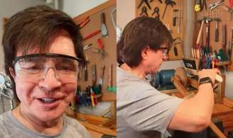 Xororó mostra processo de conserto de carriolinha feita para os netos