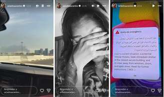 Postagens feitas pela ex-BBB Ariadna Arantes em sua viagem a Dubai, nos Emirados Árabes Unidos, durante conflitos no Oriente Médio