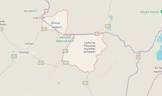 Imagem mostra localização de Centro de pesquisas nucleares em Dimona