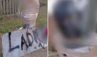 Homem apontado como 'ladrão' por moradores foi amarrado em poste, enrolado em fitas adesivas e teve o rosto pintado