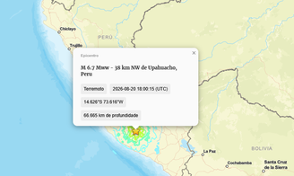 Imagem do USGS apontando onde foi registrado o tremor no Peru, nesta quinta-feira, 20