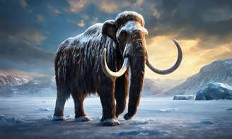 Ilustração de mamute, ave extinta