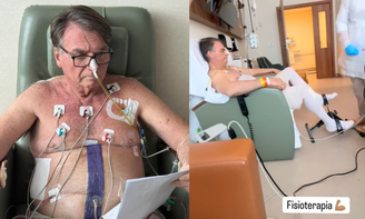 Ex-presidente Jair Bolsonaro (PL) faz fisioterapia durante a recuperação de cirurgia que fez para tratar de uma obstrução intestinal, no último domingo, 13