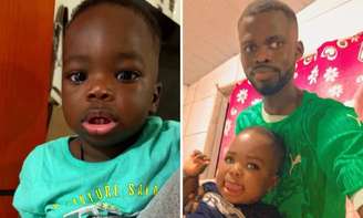 Abdoulaye Dieng, de apenas 1 ano, morreu em um acidente em uma creche. Na foto, ele aparece com o pai, Ibrahima Dieng.